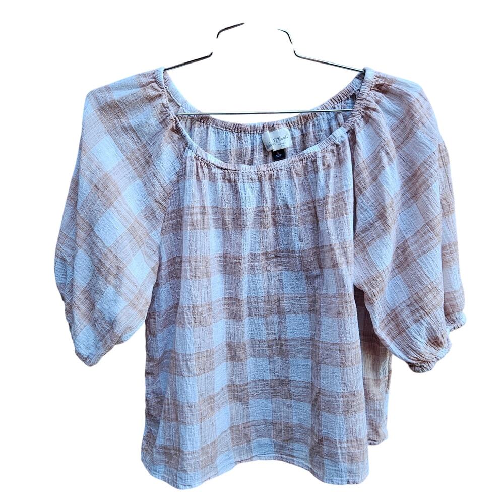 Universal Thread Plaid Peasant Blouse Womens Medium Shirt AB